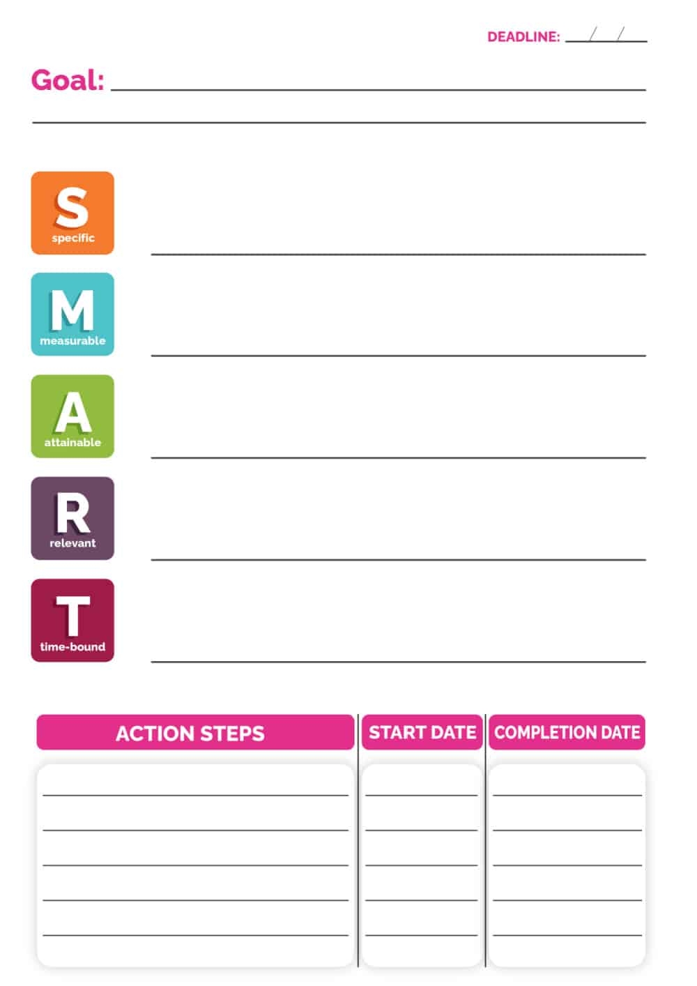 Printable Smart Goals Worksheet Pdf
