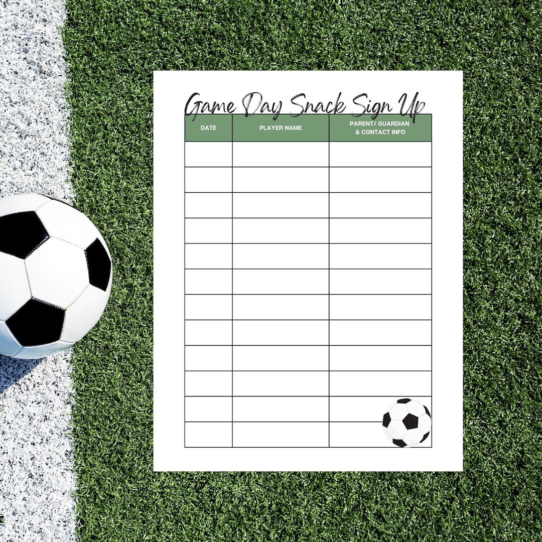 Soccer Game Day Snack Signup Sheet Printable Signup Template Kids Sports Printable Etsy