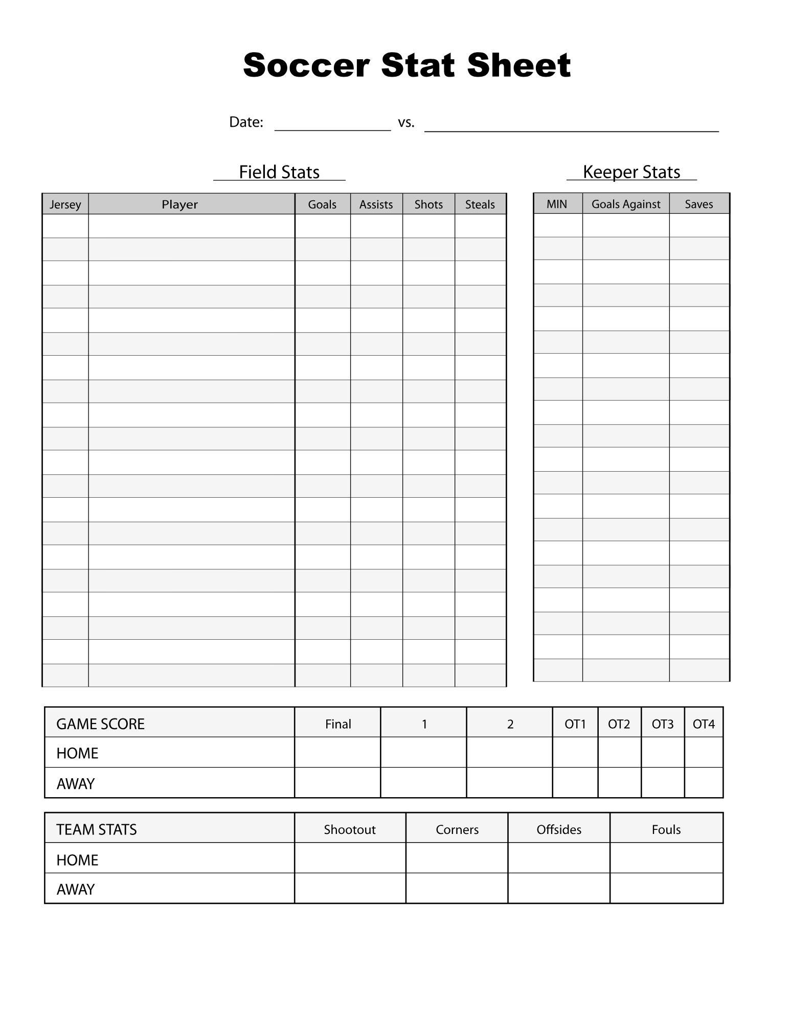 Soccer Stat Sheet Etsy