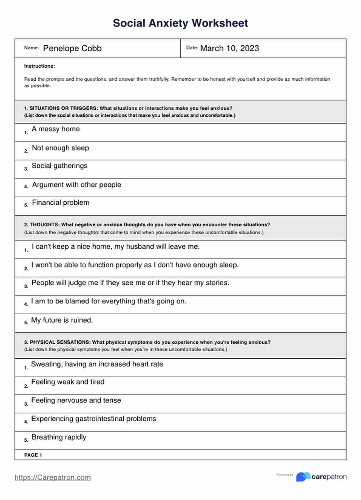 Free Printable Anxiety Triggers Worksheet