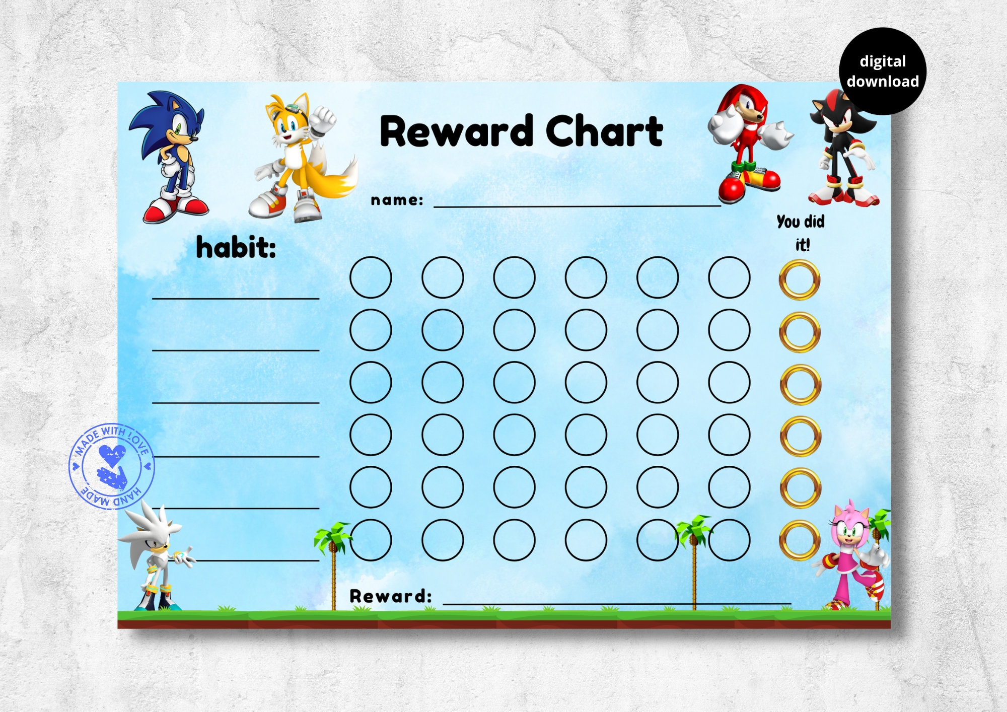 Sonic Hedgehog Reward Chart Etsy