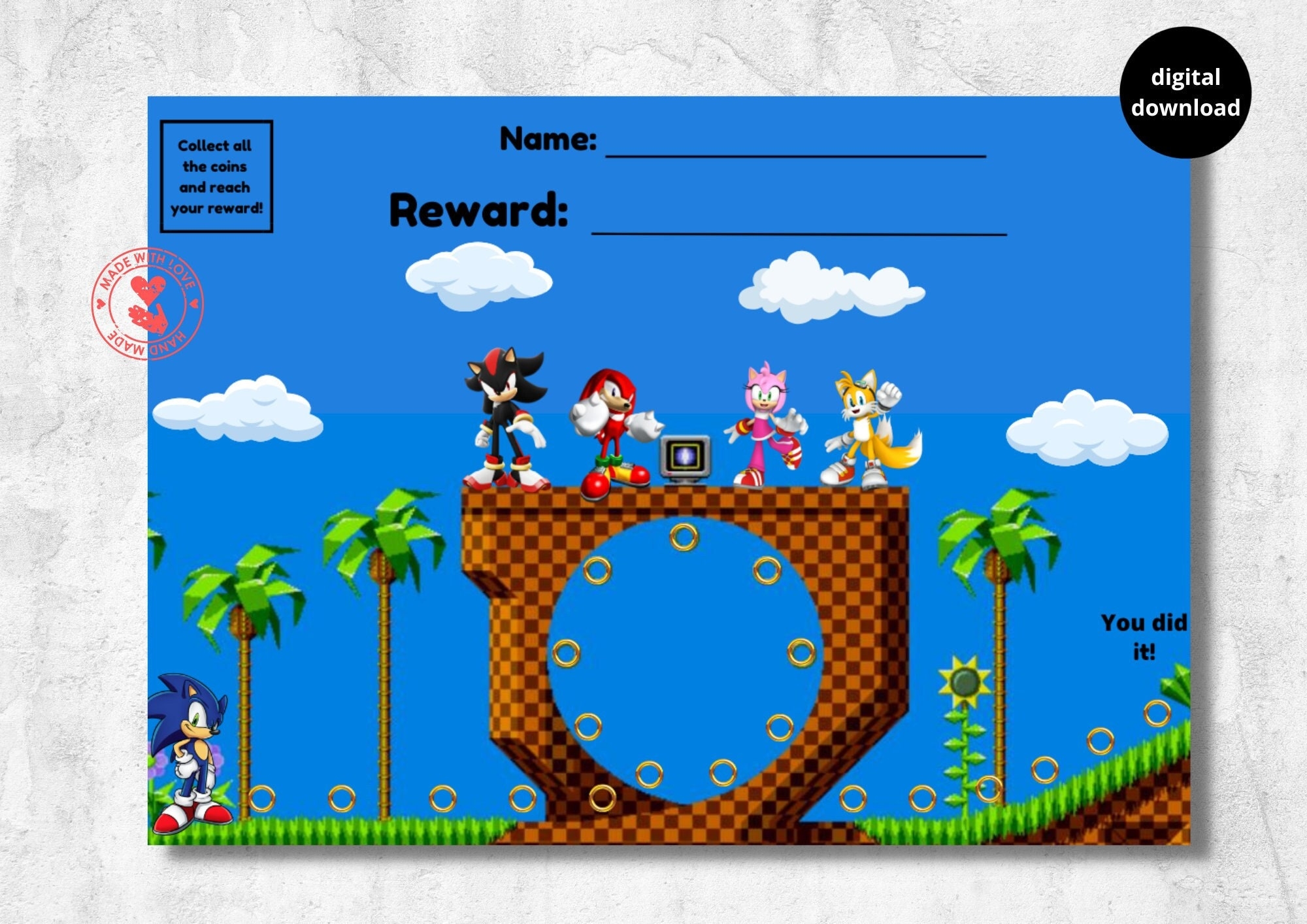 Sonic The Hedgehog Reward Chart For Kids Behaviour Chart Habit Tracker Sonic Tails Printable Download Digital A4 Etsy