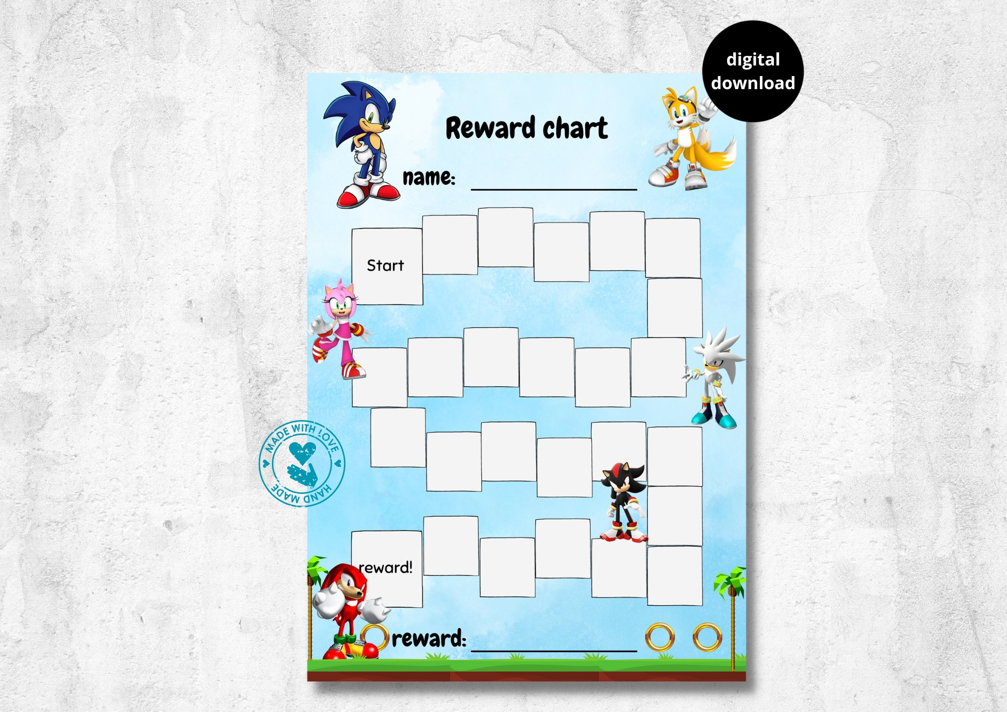 Sonic The Hedgehog Reward Chart For Kids Sonic Tails Behaviour Chart Habit Tracker Digital Download Printable A4 Etsy