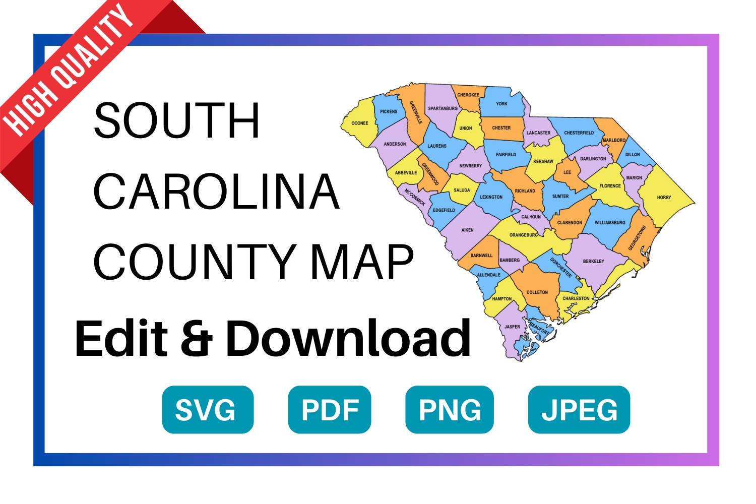 South Carolina County Map Editable Printable State County Maps