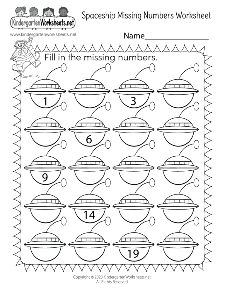 Spaceship Missing Numbers Worksheet Free Printable Digital PDF