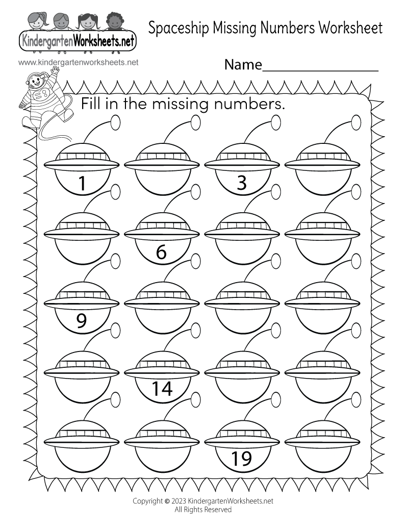 Spaceship Missing Numbers Worksheet Free Printable Digital PDF