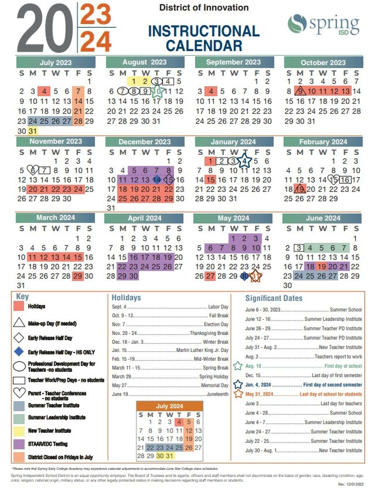 Spring Isd Calendar 24 25 Printable Printable