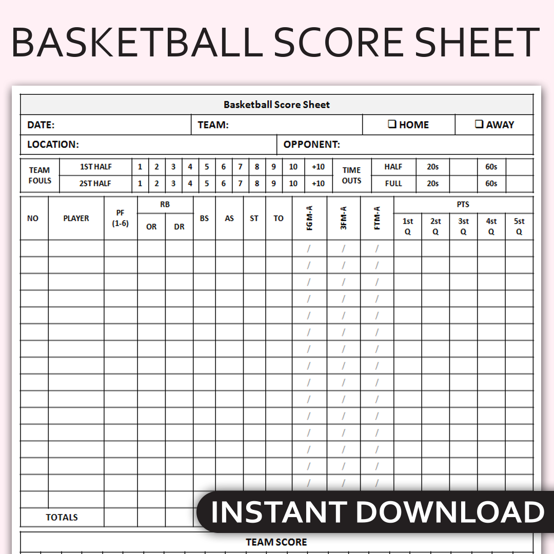 Printable Basketball Stat Sheet Free