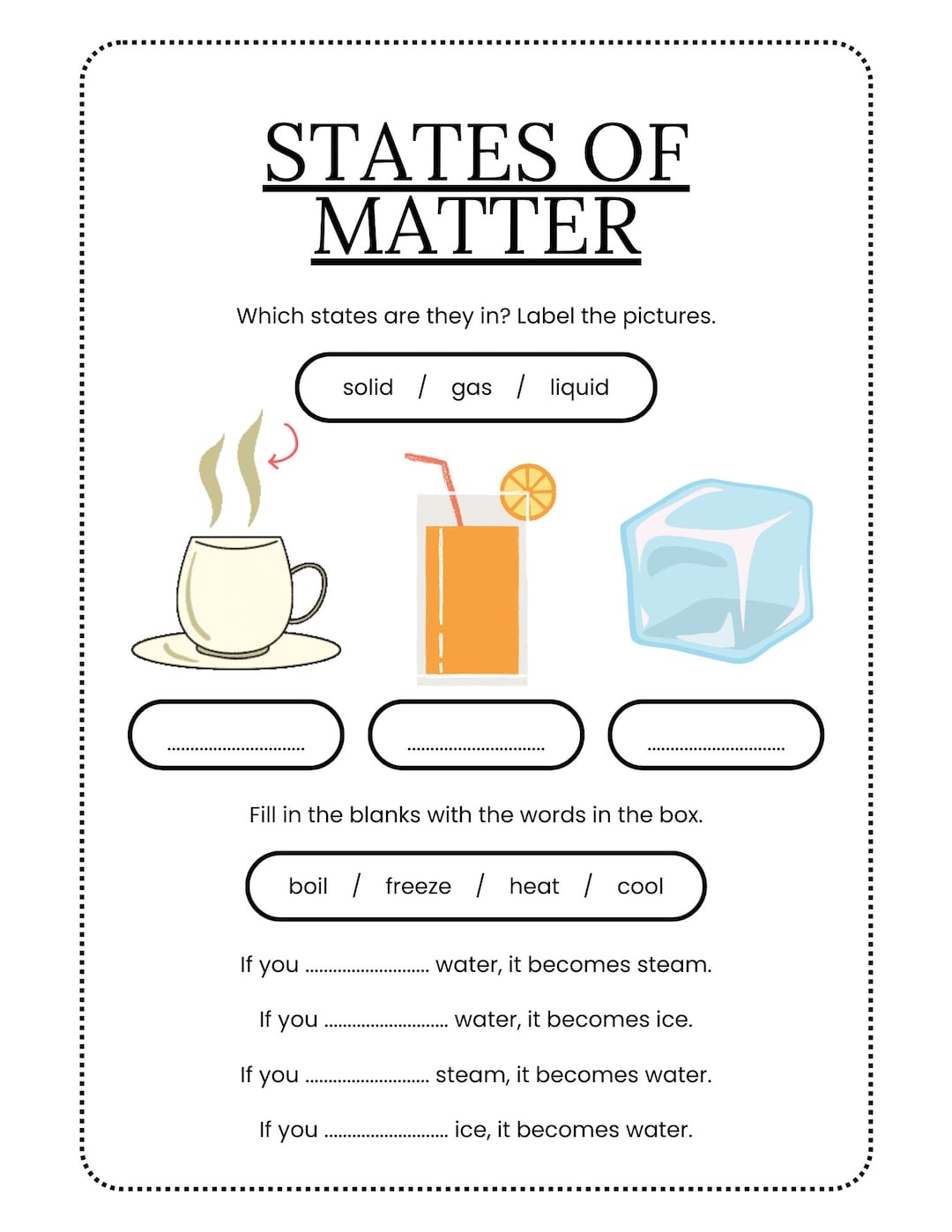 Free Printable States Of Matter Worksheets