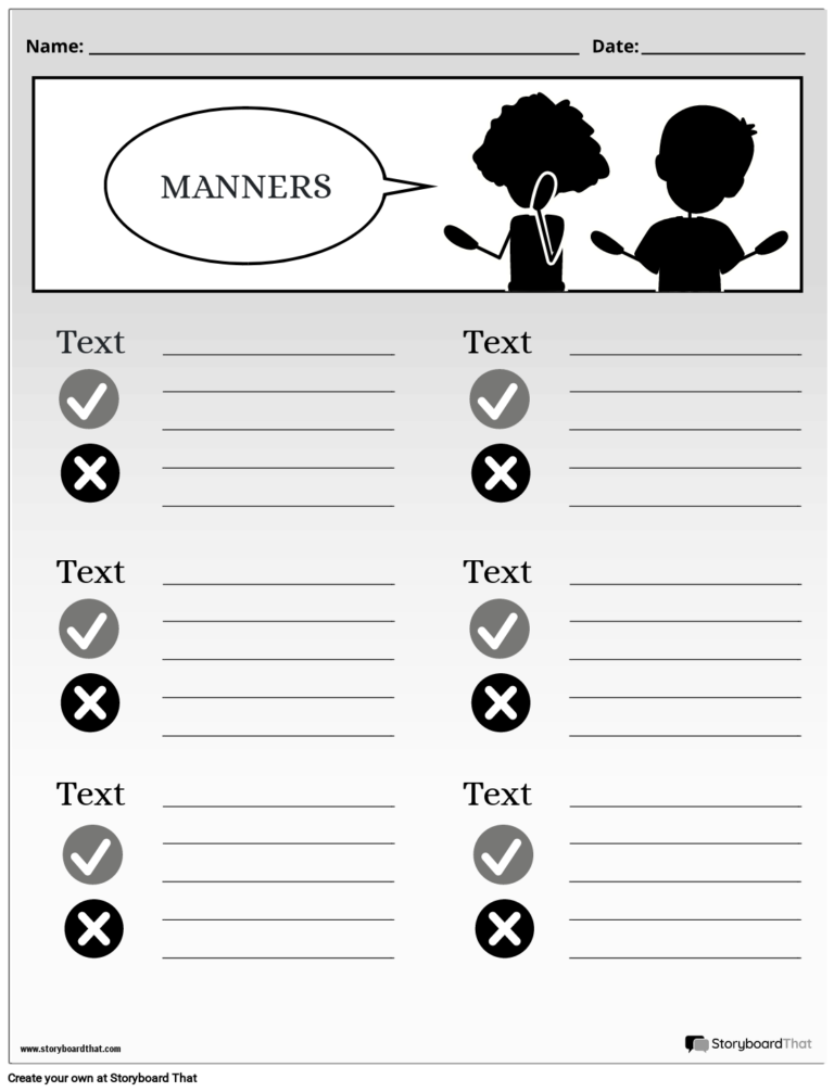 Storyboard That Free Manners Worksheet Templates
