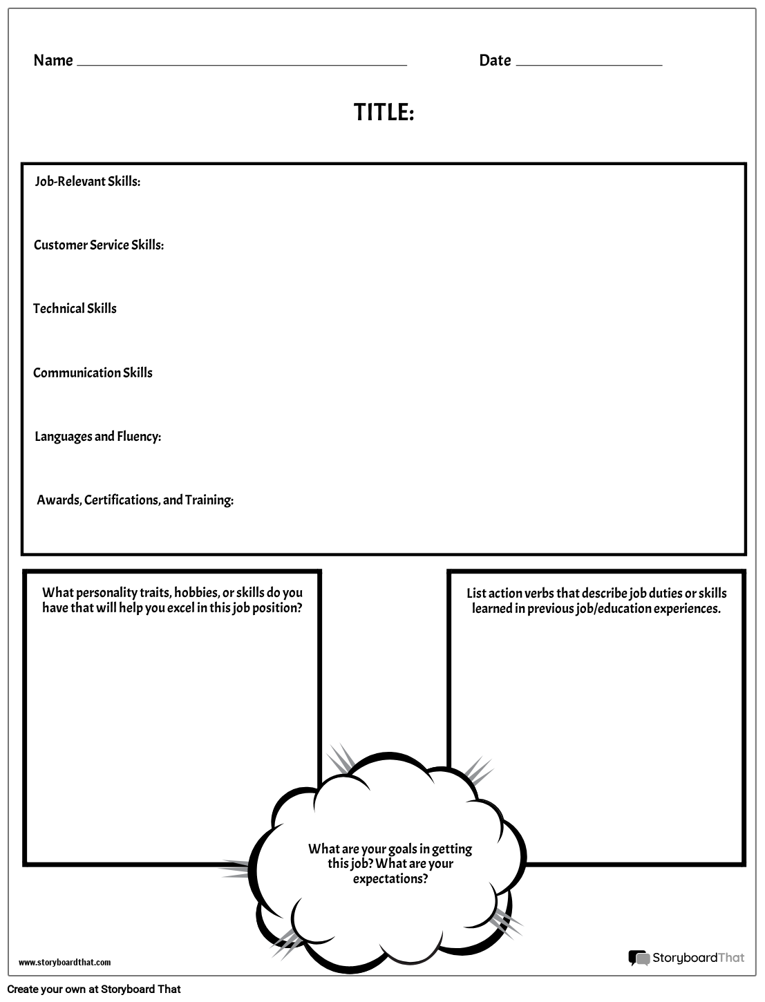 Storyboard That Free Resume Worksheet Templates