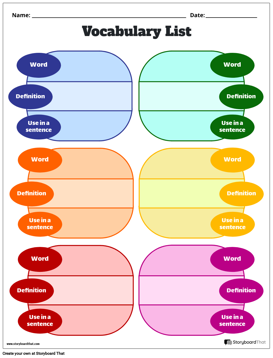 Storyboard That Free Vocabulary Worksheet Templates Storyboard That Free Vocabulary Worksheet Templates