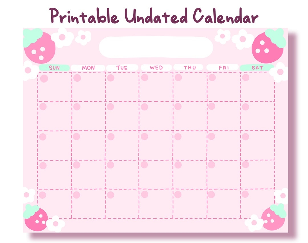 Strawberry Kawaii Pink Printable Calendar Cute Printable Calendar Cute Digital Calendar Digital Calendar Pink Cute Calendar Etsy Canada