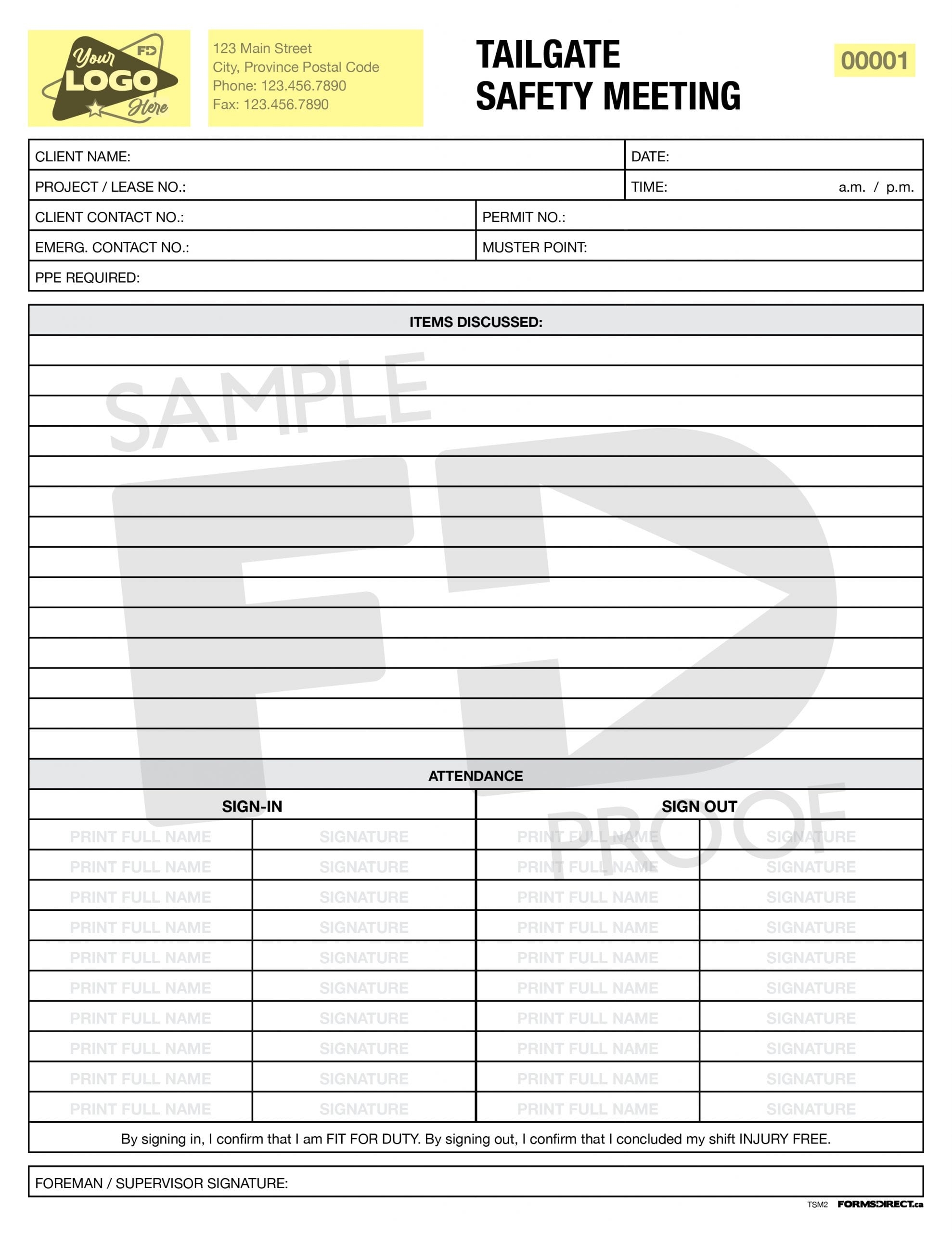 Tailgate Safety Meeting TSM2 Custom Safety Form Forms Direct Tailgate Safety Meeting TSM2 Custom Safety Form Forms Direct