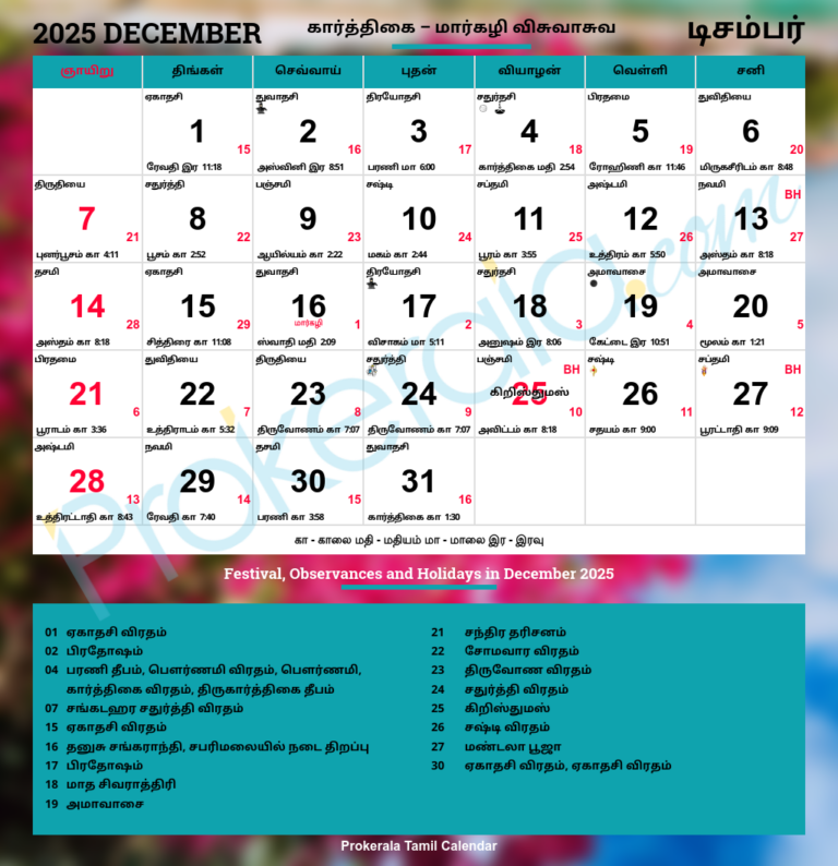 Tamil Calendar 2025 December