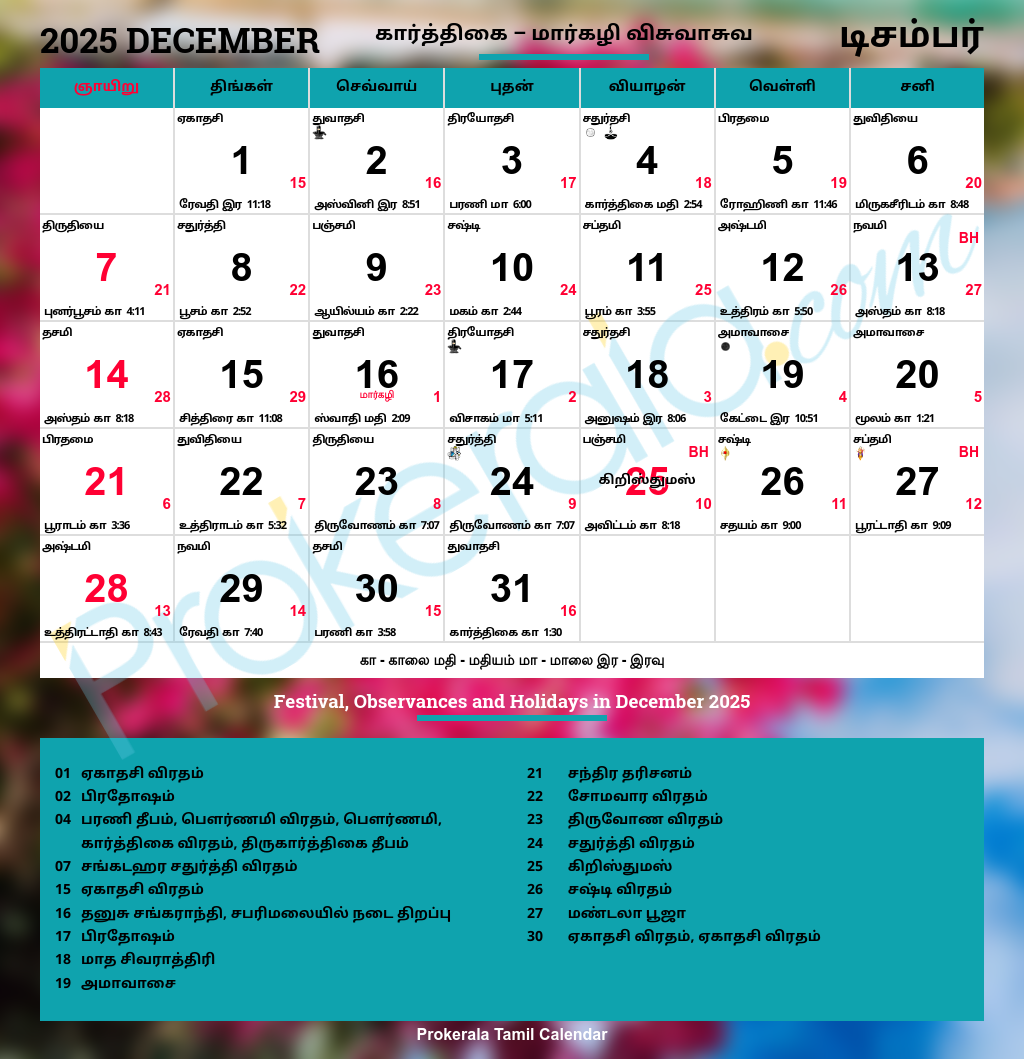 Tamil Calendar 2025 December