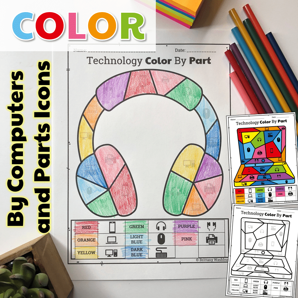 Technology Color By Computers And Parts Printable Worksheets