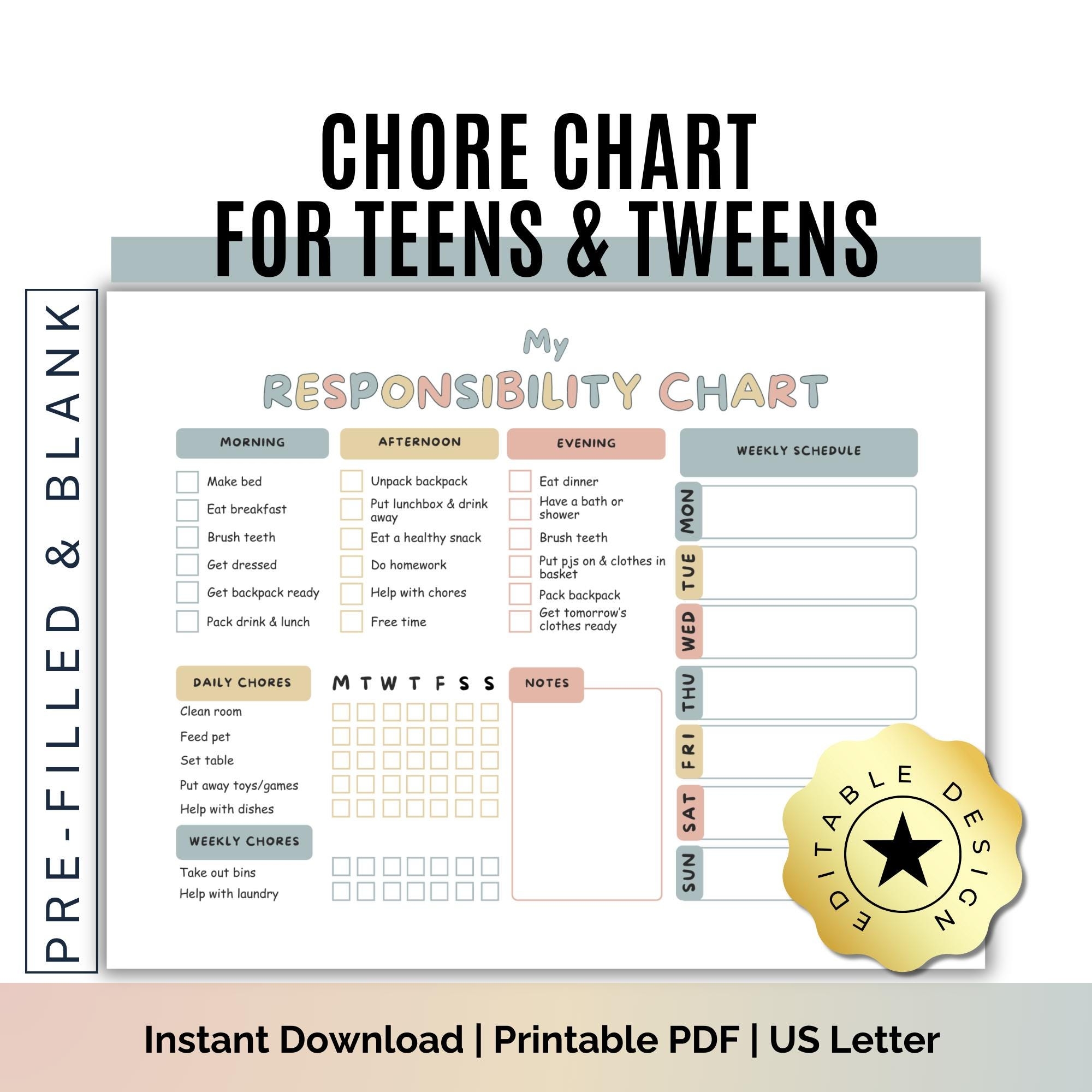 Free Printable Teenage Chore Chart