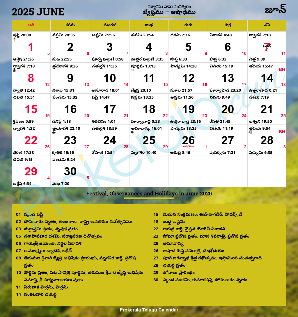 Telugu Calendar 2025 June