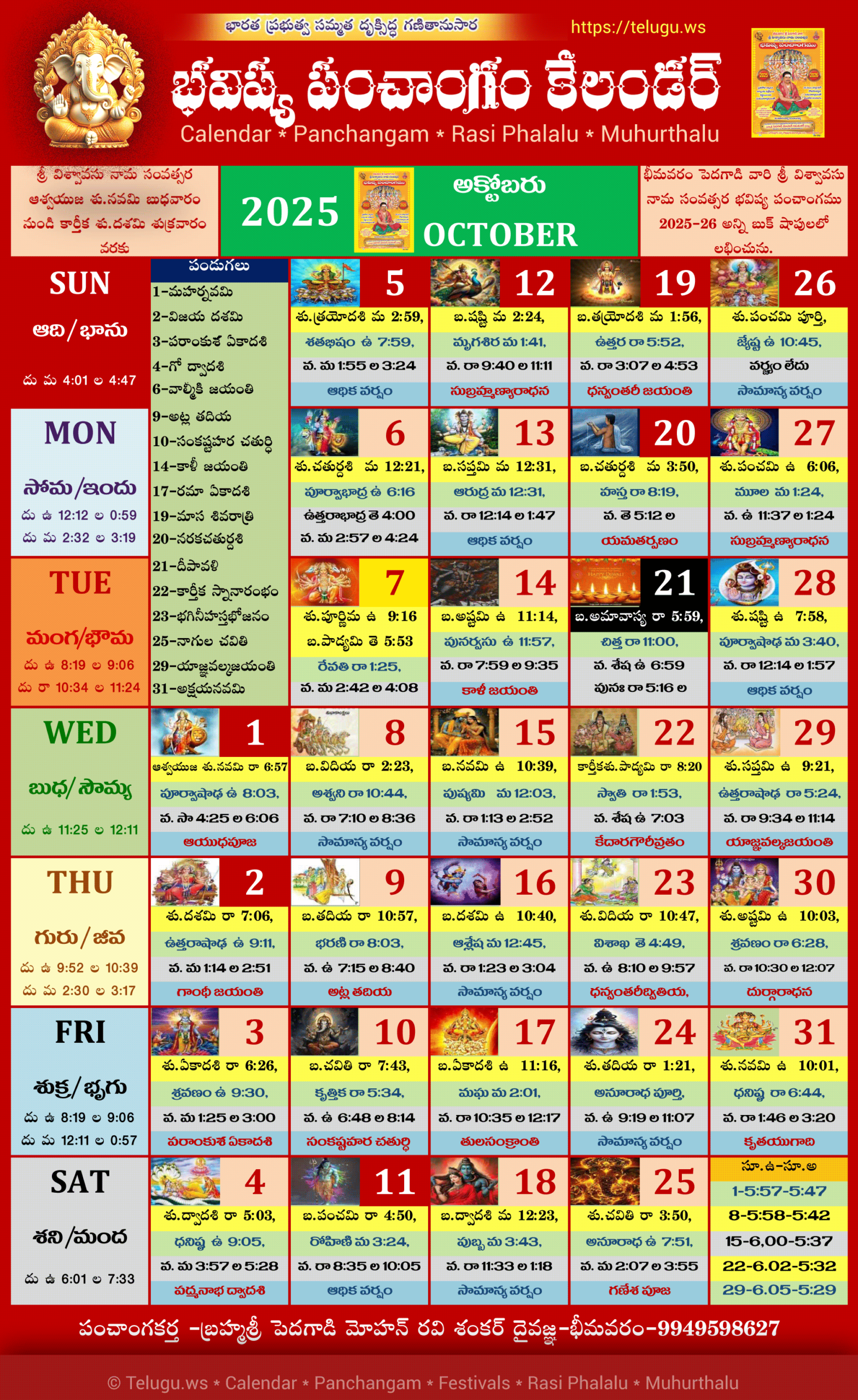 Telugu Calendar 2025 October PDF Print With Festivals Holidays List Telugu Calendar 2025 October PDF Print With Festivals Holidays List
