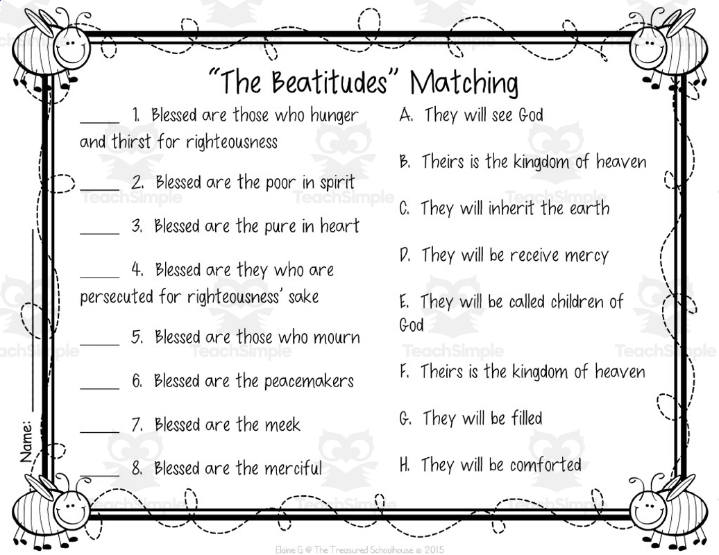 The Beatitudes Matching Cards Worksheets Catholic Version 