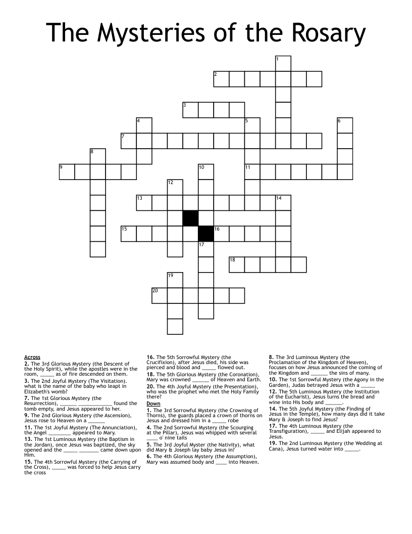 The Mysteries Of The Rosary Crossword WordMint