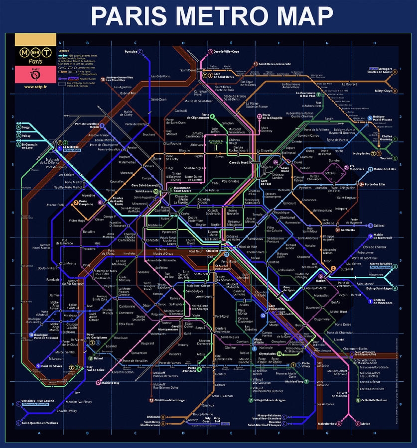 The Paris Metro Map In Blue By Bill Cannon The Paris Metro Map In Blue By Bill Cannon