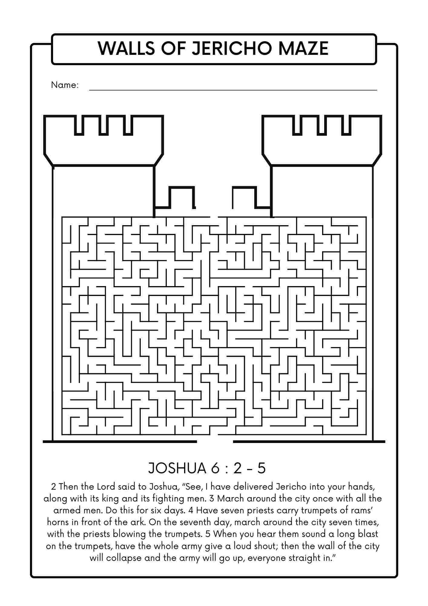 The Walls Of Jericho Castle Maze Free Bible Worksheets