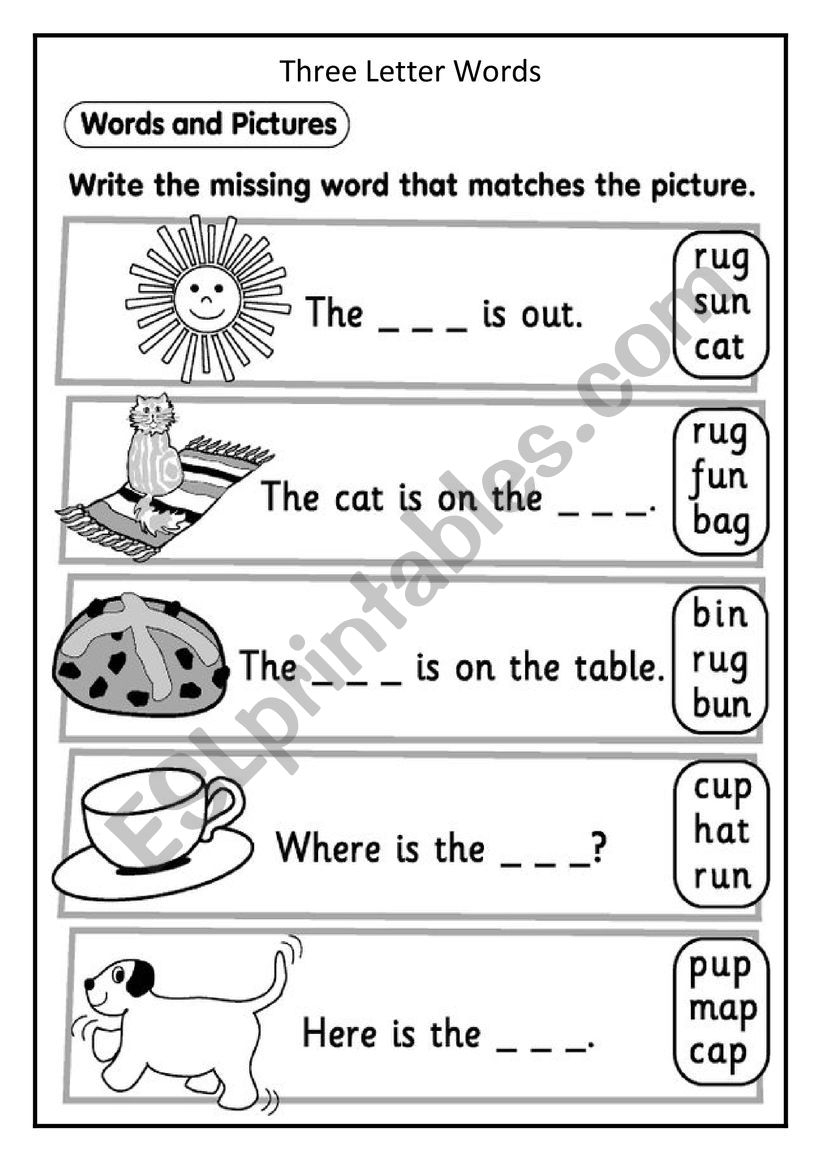 Three Letter Words ESL Worksheet By NehaMiraj