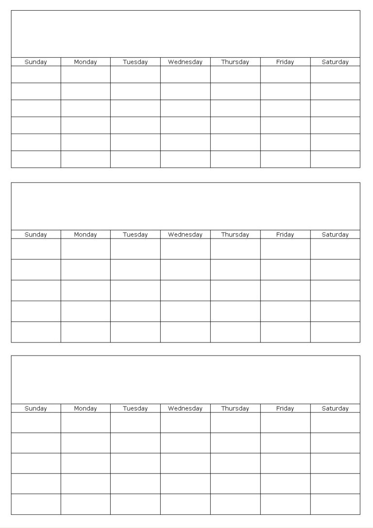Three Months Blank Calendar Template Page