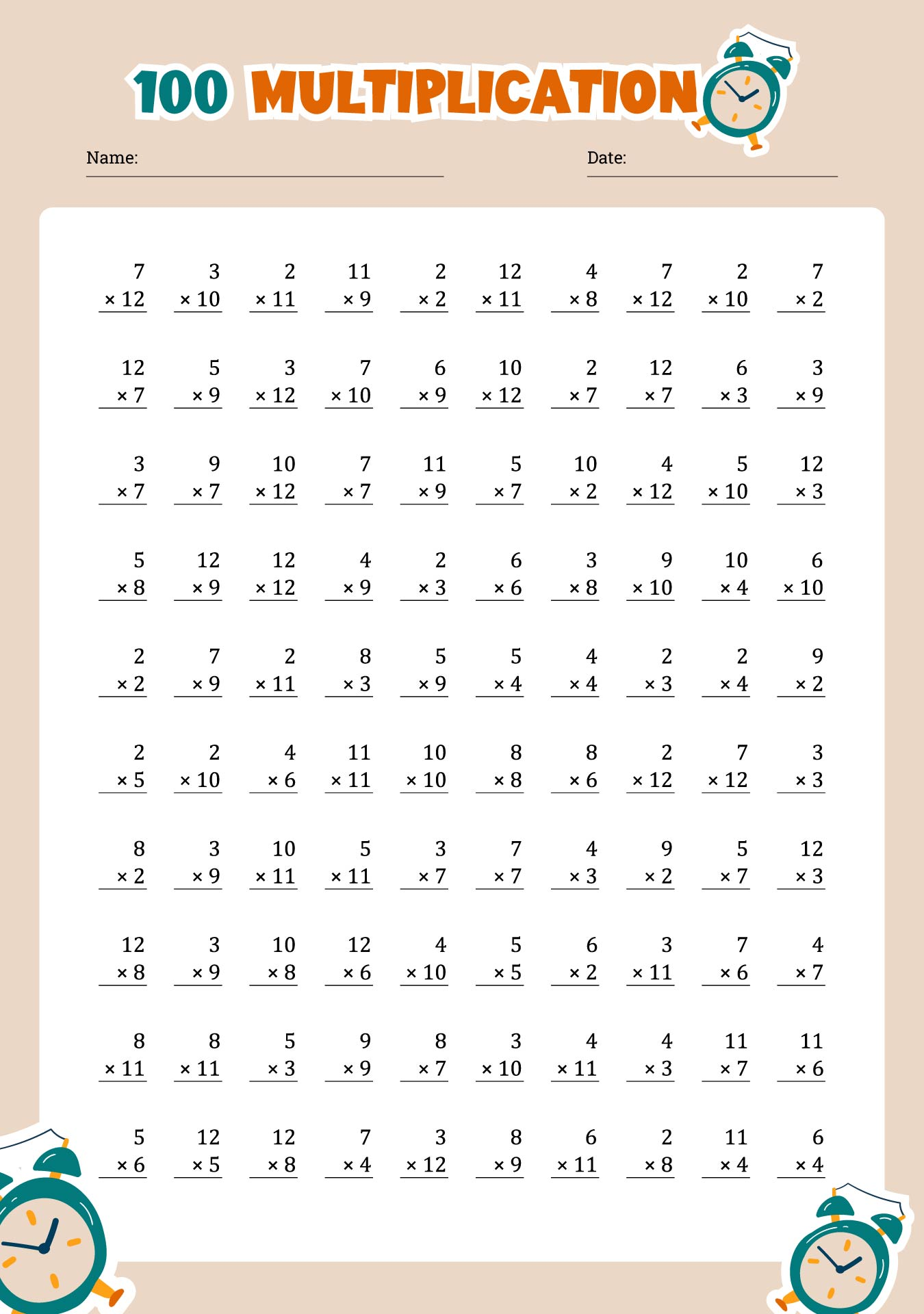 Timed Math Drills Multiplication 10 Free PDF Printables Printablee