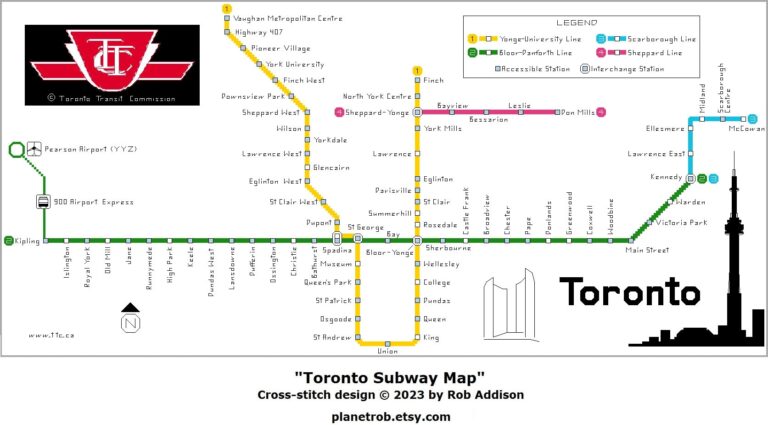 Toronto Subway Map Cross stitch Pattern Pattern Keeper Compatible PDF Download Etsy