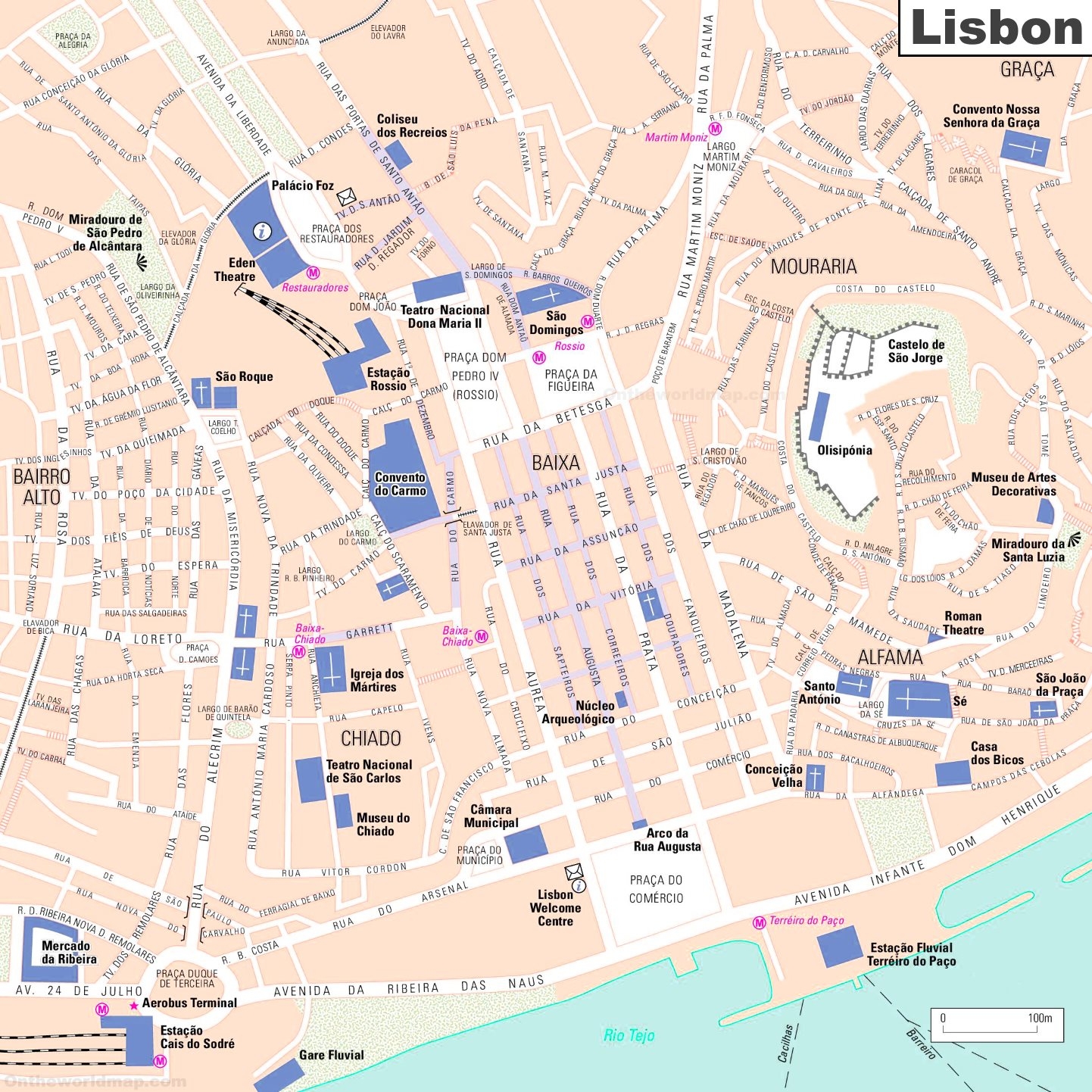Tourist Map Of Lisbon City Centre Ontheworldmap