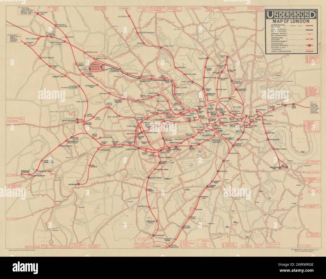 Underground Map Of London Tube Network No Print Code June August mid 1924 Stock Photo Alamy