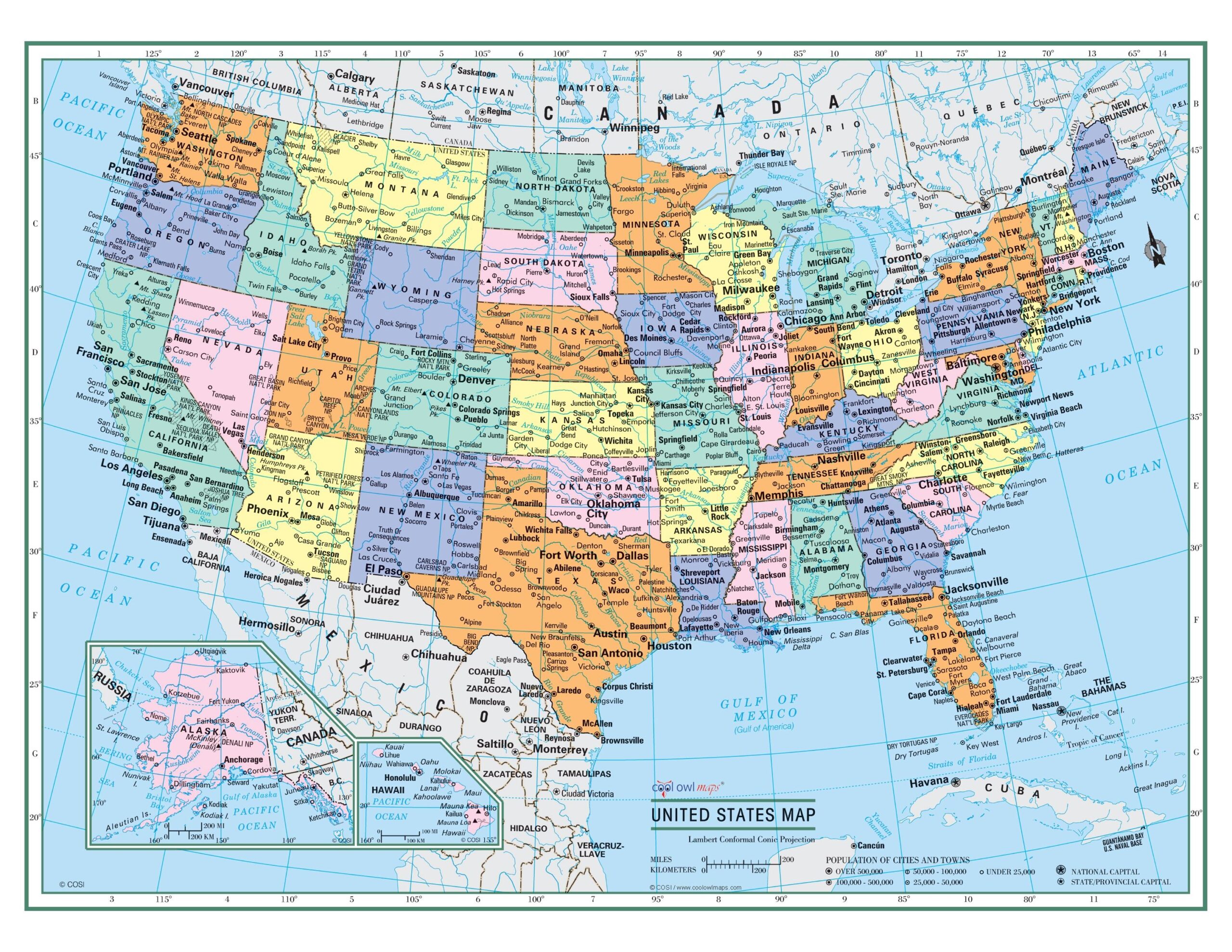 UNITED STATES Wall Map USA Poster Large Print