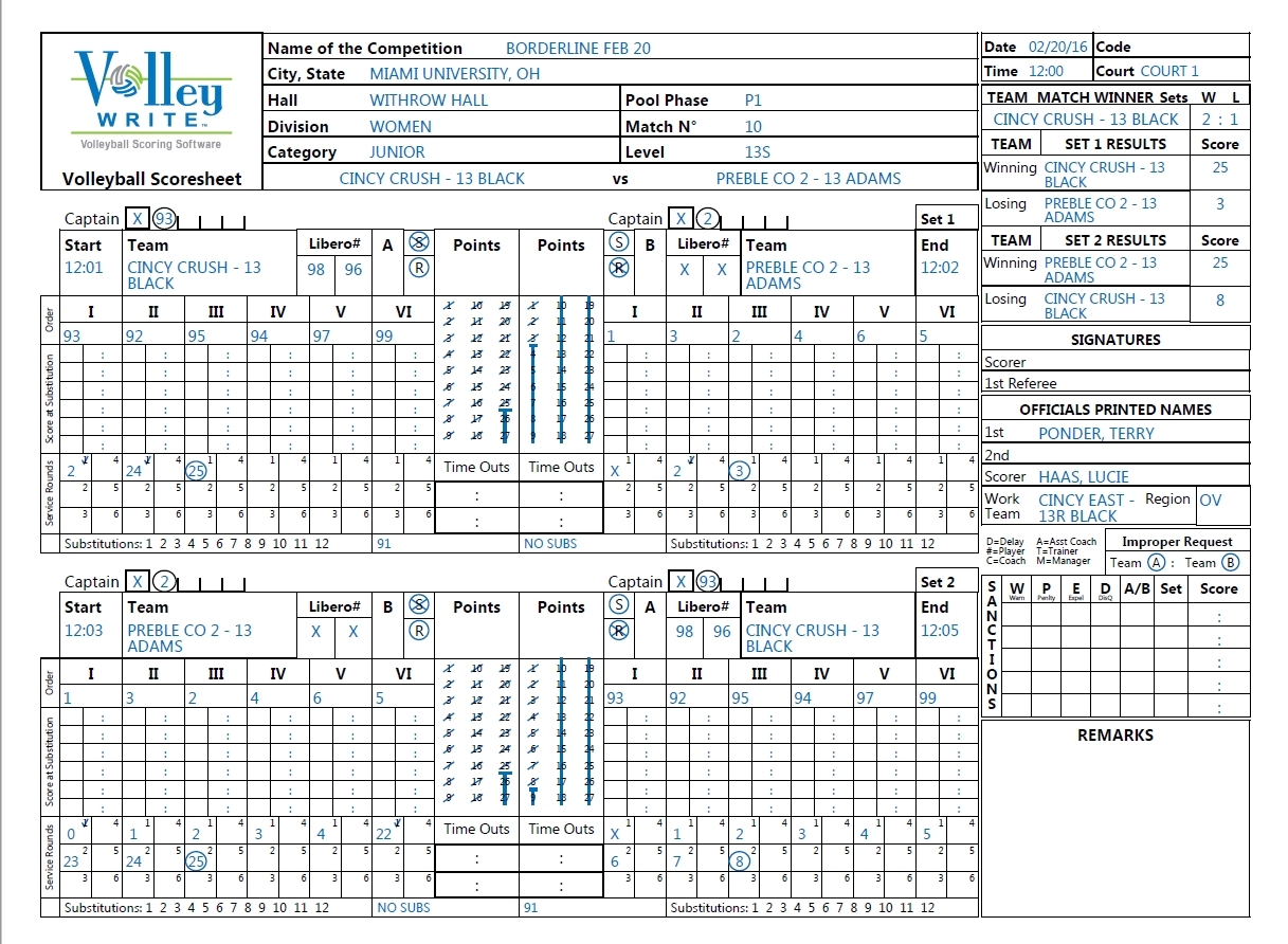 Usav Libero Tracking Sheet Printable