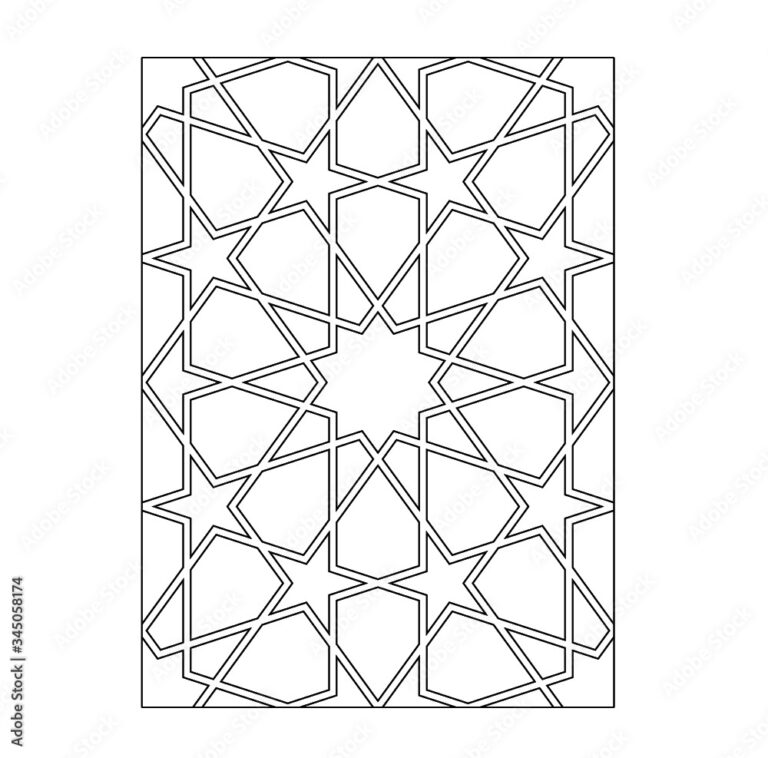 Vector Islamic Geometry Girih Coloring Page Geometrical Onnament Moroccan Pattern Ottoman Design Rectangle Tile Printable Pattern Design Oriental Ornament Coloring Book Stock Vector Adobe Stock