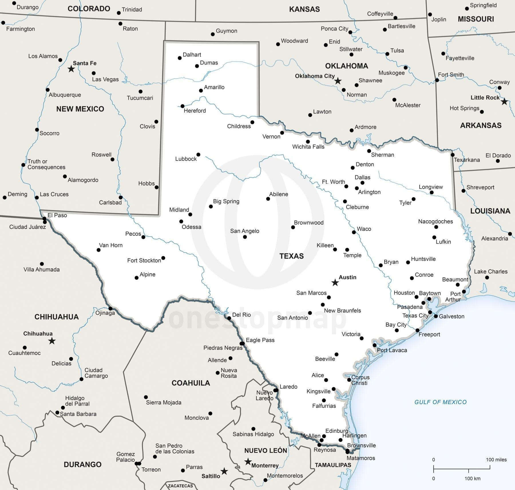 Vector Map Of Texas Political One Stop Map