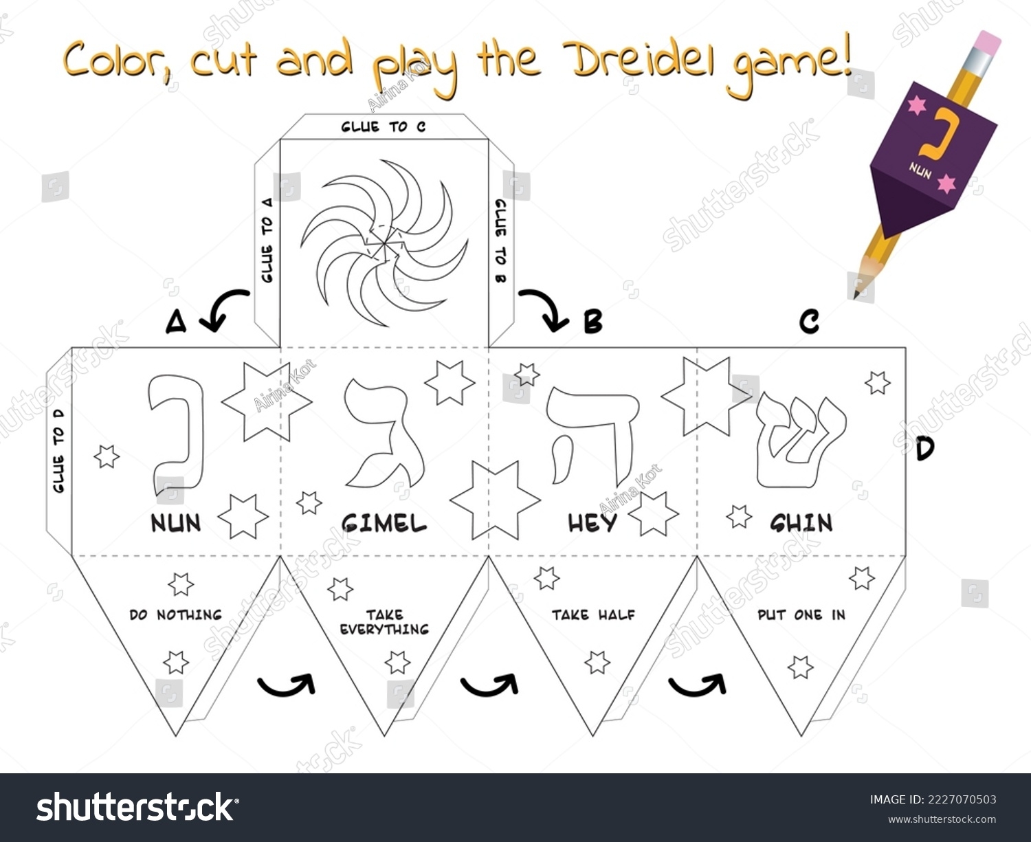 Vektor Stok Make Paper Dreidel Template Paper Craft Tanpa Royalti 2227070503 Shutterstock