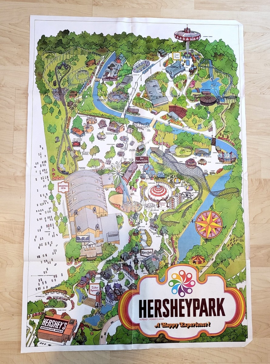 Vintage 1970s Hershey Park Map Colorful Poster Pennsylvania Amusement RARE 24x36 EBay