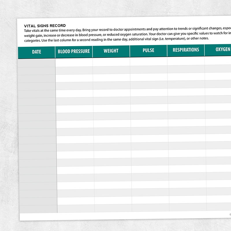 Printable Vital Signs Log Sheet