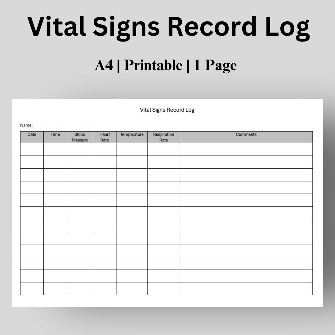 Vital Signs Record Log Printable PDF File Ready Made Template Monitor Your Health Slate X By Marie s Ko fi Shop