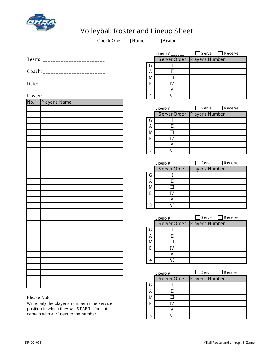 Free Printable Volleyball Lineup Sheets