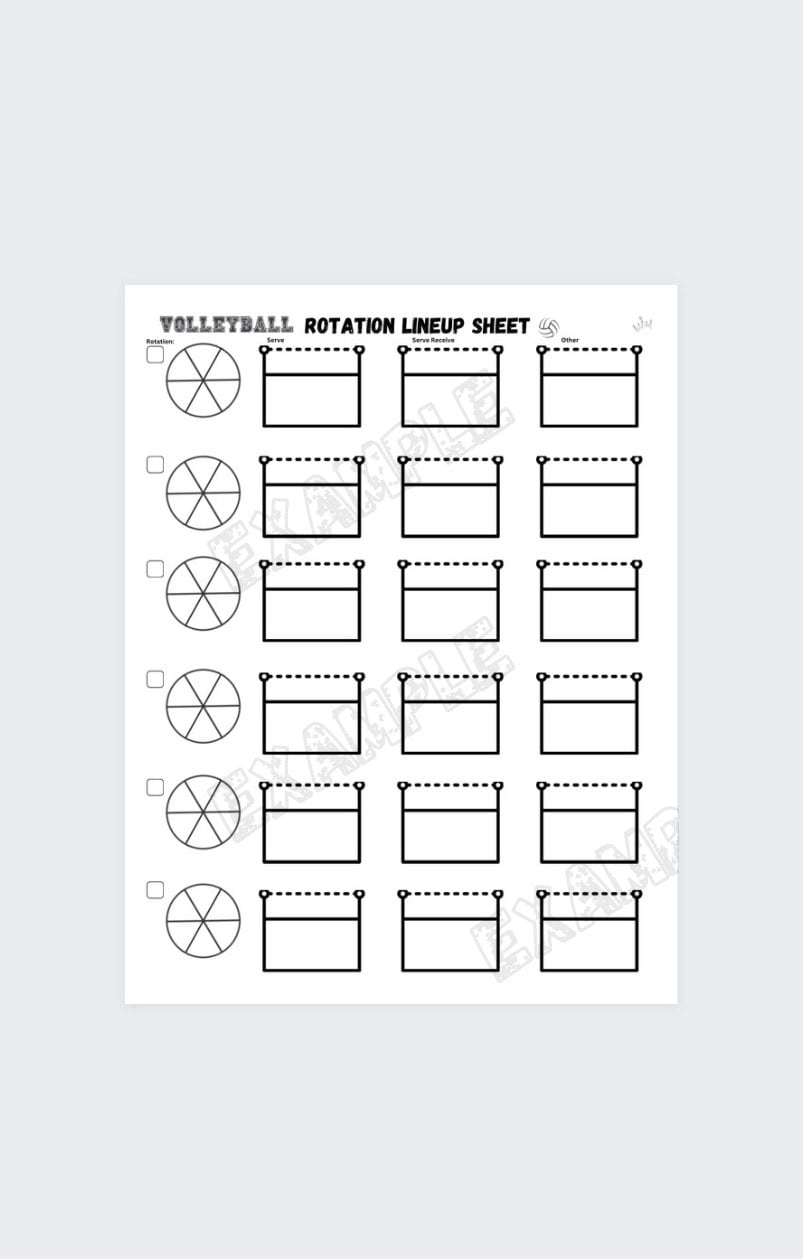 Volleyball Rotation Lineup Sheet For Volleyball Coach 8 5x11 Digital Download Volleyball Line Up Sheet Etsy