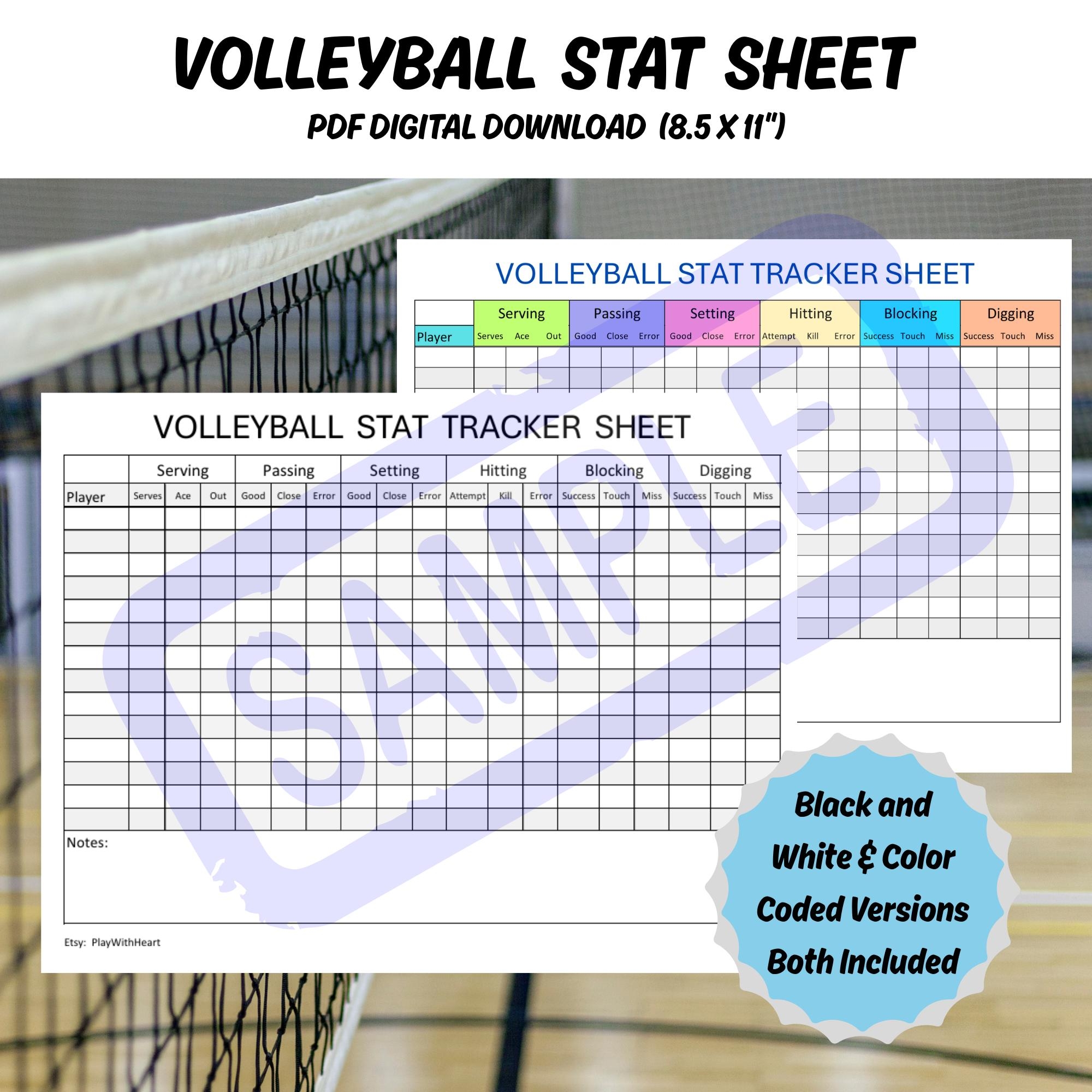 Volleyball Stat Sheet For Coaches Player Game Tracker Digital Download For Team Stats And Performance Printable Stat Sheet For Volleyball Etsy