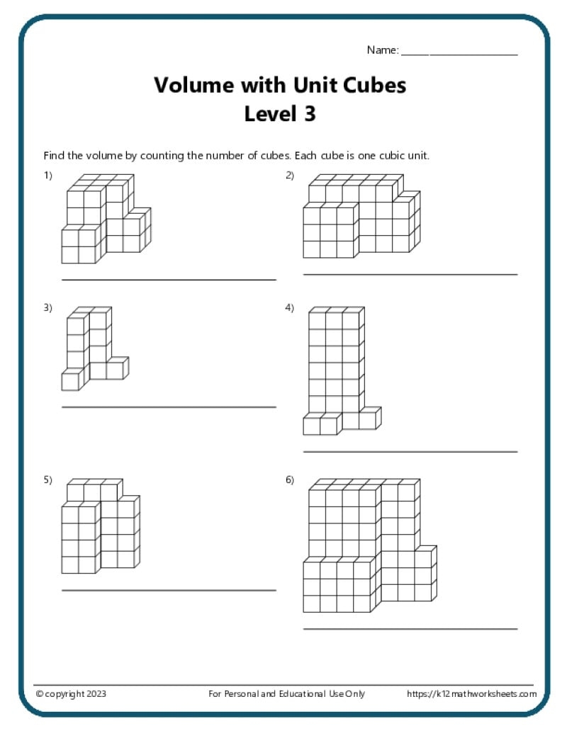Volume With Unit Cubes K12 Math Worksheets Volume With Unit Cubes K12 Math Worksheets