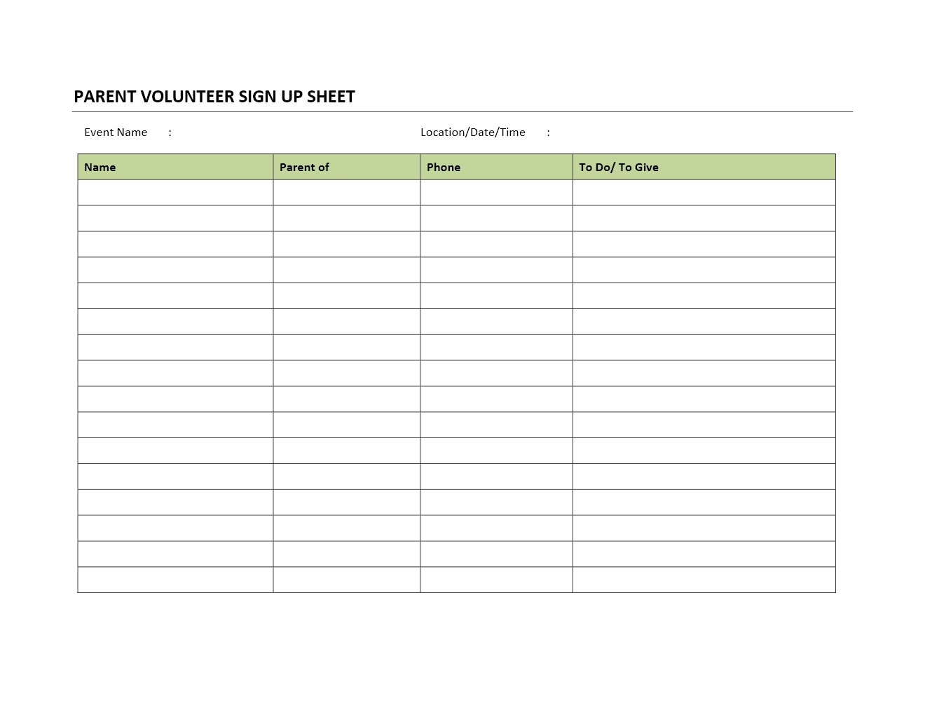 Volunteer Sign Up Sheet Template Word