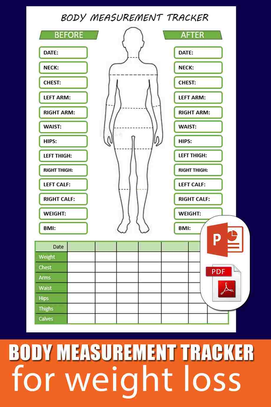 Waist Weight Loss Body Measurement Tracker Printable Body Measurement Chart For Women