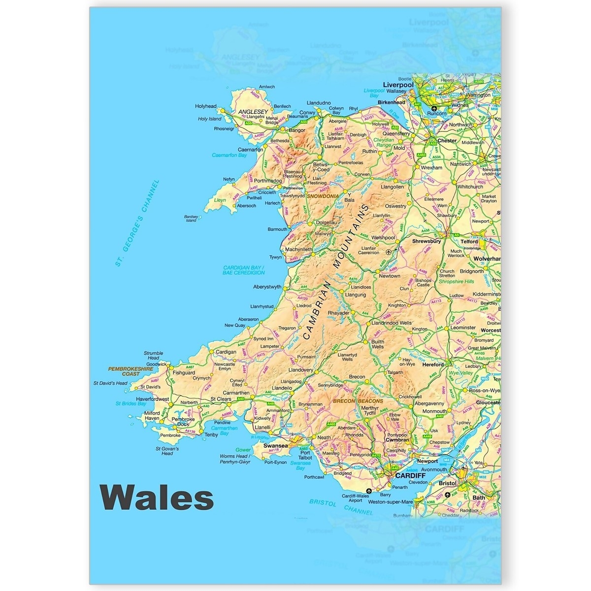 Wales Map Educational Poster Wall Art Welsh World Map Chart Upto A3 Size EBay