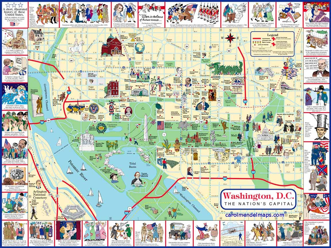 Washington D C Map With Pictorial Illustrations